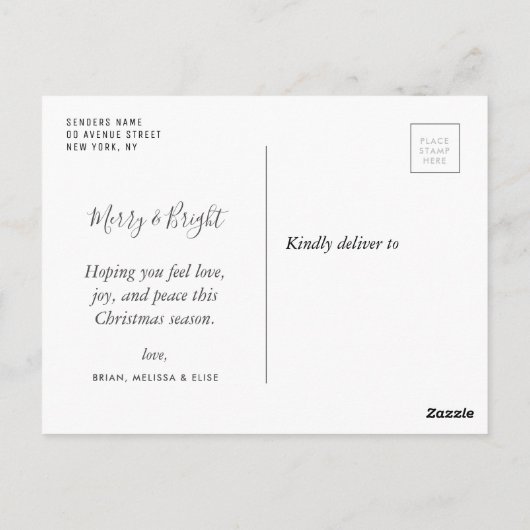 Vrolijk en helder | Elegante kerstletters Briefkaart (Achterkant)