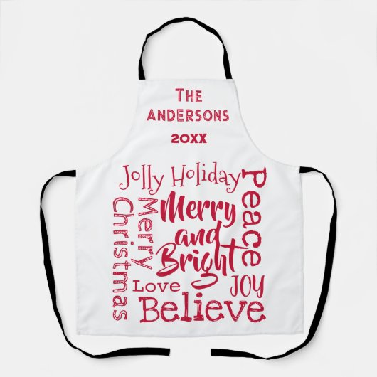 Vrolijk en helder en andere kerst Gezegden rood Schort (Voorkant)
