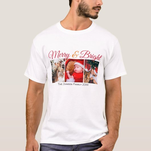 Vrolijk en helder familie kerst foto's script t-shirt