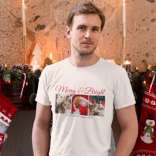 Vrolijk en helder familie kerst foto's script t-shirt