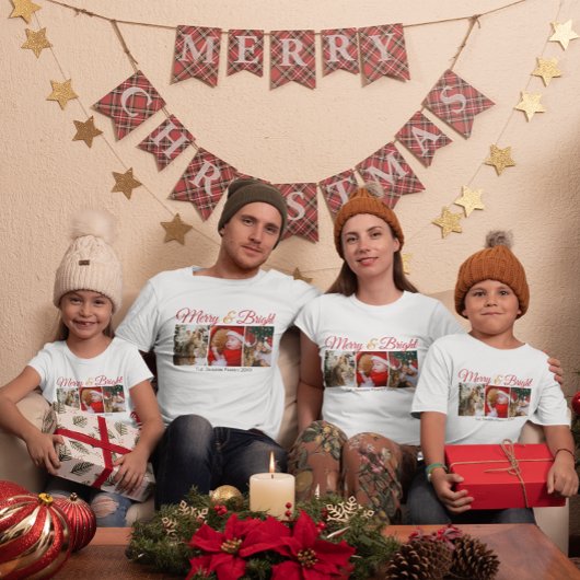 Vrolijk en helder familie kerst foto's script t-shirt