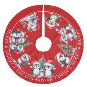 Vrolijk en helder familie kerstpinguïns in het roo kerstboom rok (Voorkant)