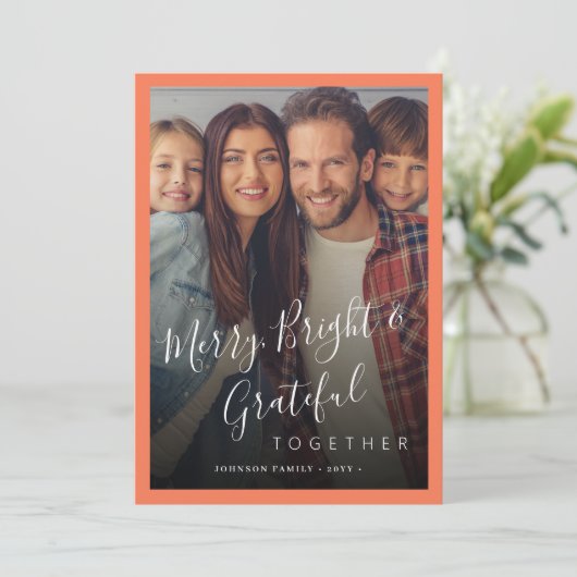 Vrolijk en helder familiefoto moderne kerst feestdagenkaart (Staand voorkant)