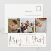 Vrolijk en helder Faux Gold 3 Foto Kerstmis Briefkaart (Voorkant / Achterkant)