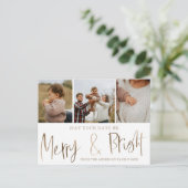 Vrolijk en helder Faux Gold 3 Foto Kerstmis Briefkaart (Staand voorkant)