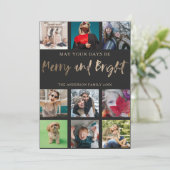 Vrolijk en helder Faux Gold 9 Foto Kerstmis Feestdagenkaart (Staand voorkant)