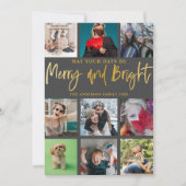 Vrolijk en helder Faux Gold 9 Foto Kerstmis Feestdagenkaart (Voorkant)