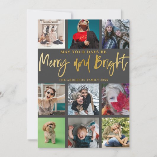 Vrolijk en helder Faux Gold 9 Foto Kerstmis Feestdagenkaart (Voorkant)