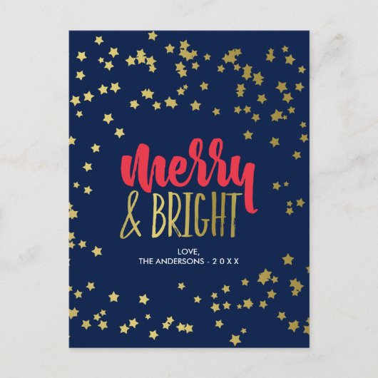 Vrolijk en helder | Faux Gold Stars Feestdagenkaart (Voorkant)