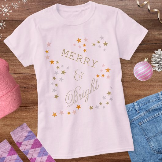 Vrolijk en helder Faux Gold Zilveren Sterren Kerst T-shirt