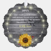 Vrolijk en helder foto rustieke zonnebloem kerst ornament kaart (Achterkant)