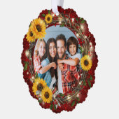 Vrolijk en helder foto rustieke zonnebloem kerst ornament kaart (Links)