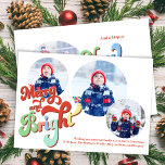 Vrolijk en helder fotocollage kerst feestdagenkaart<br><div class="desc">Vier het seizoen met onze 'Merry and Bright' kerstkaart met meerdere foto's, met retro-typografie en kleurrijk kalligrafiescript. Dit ontwerp brengt een vleugje eigenzinnigheid en eenvoud in uw vakantie groeten. De vier afbeeldingen lay-out is ideaal om het plezier van uw gezin te laten zien en biedt een creatieve en unieke manier...</div>