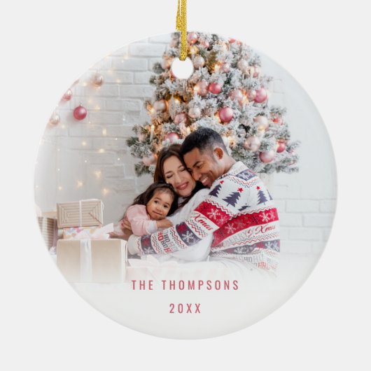 Vrolijk en helder fotonaam Roos Gold Christmas Keramisch Ornament (Achterkant)