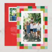 Vrolijk en helder geblokte vakantiefotokaart feestdagenkaart (Voorkant / Achterkant)