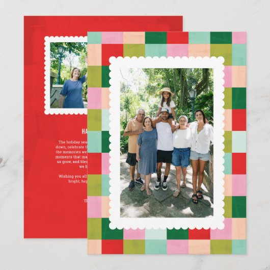 Vrolijk en helder geblokte vakantiefotokaart feestdagenkaart (Voorkant / Achterkant)