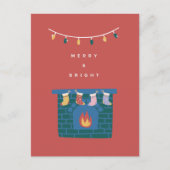 Vrolijk en helder geïllustreerd open haard Kerstmi Feestdagenkaart (Voorkant)