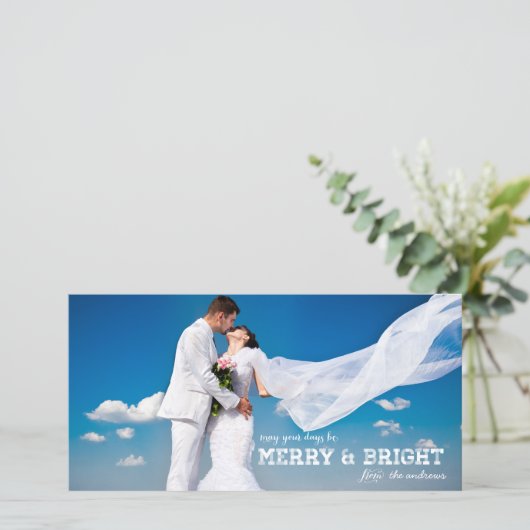 VROLIJK EN HELDER GETROUWD | VAKANTIEFOTOKAART FEESTDAGENKAART (Staand voorkant)