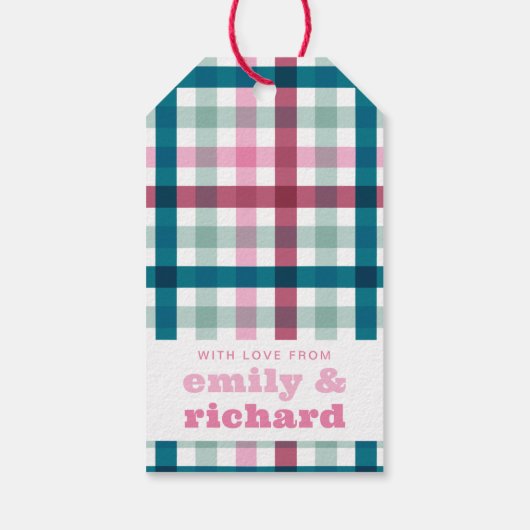 Vrolijk en helder Gingham Christmas Gift Label Cadeaulabel (Achterkant)