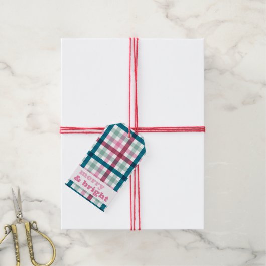 Vrolijk en helder Gingham Christmas Gift Label Cadeaulabel (Met Touw)