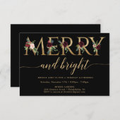 Vrolijk en helder gouden kerstfeest uitnodigingen (Voorkant / Achterkant)