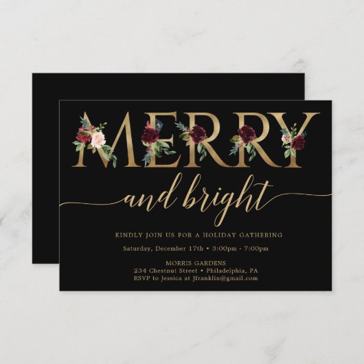 Vrolijk en helder gouden kerstfeest uitnodigingen (Voorkant / Achterkant)