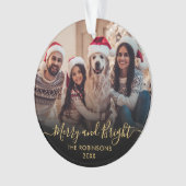 Vrolijk en helder gouden script zwarte foto kerst ornament (voorkant)