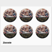 Vrolijk en helder gouden script zwarte foto kerst ronde sticker (Vel)