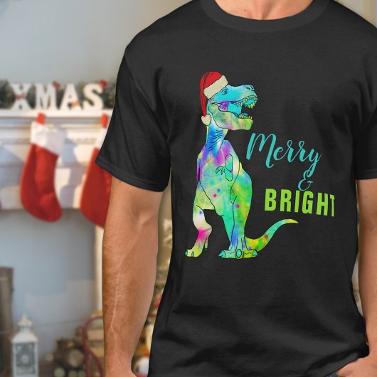 Vrolijk en helder grappig kerst dinosaurus t-shirt