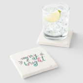 Vrolijk en helder - groen en roze stenen onderzetter (Zijkant)