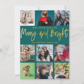 Vrolijk en helder groen & Faux Gold Foto Kerstmis Feestdagenkaart (Voorkant)