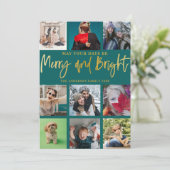 Vrolijk en helder groen & Faux Gold Foto Kerstmis Feestdagenkaart (Staand voorkant)
