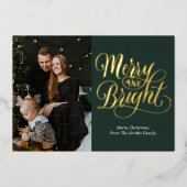 Vrolijk en helder groen goud kalligrafie foto folie feestdagenkaart (Voorkant)