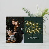 Vrolijk en helder groen goud kalligrafie foto folie feestdagenkaart (Staand Voorkant)