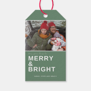 Vrolijk en helder groen kerstfeest cadeaulabel