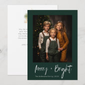 Vrolijk en helder, groen minimale kerstfoto feestdagenkaart (Voorkant / Achterkant)