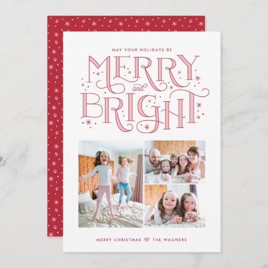 Vrolijk en Helder Hand Lettered Christmas Kaart (Voorkant / Achterkant)