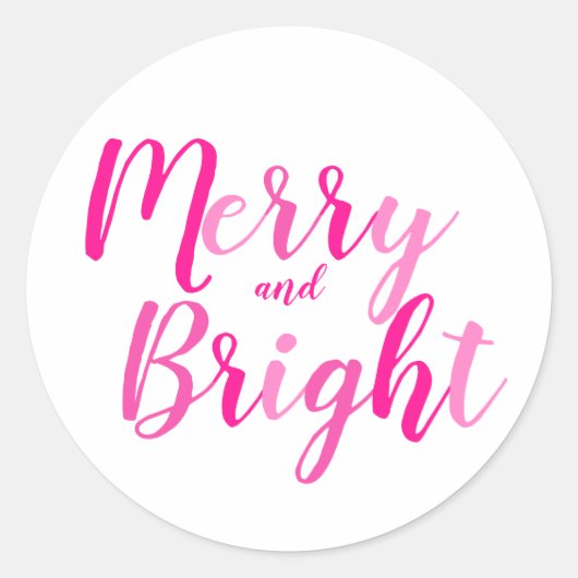 Vrolijk en helder Hot Pink Script Kerstmis Ronde Sticker (Voorkant)