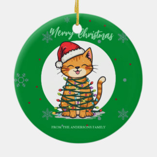Vrolijk en helder kat Kerst kitten sneeuw winter Keramisch Ornament