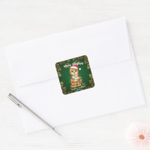 Vrolijk en helder kat Kerst kitten sneeuw winter Vierkante Sticker