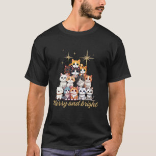 Vrolijk en helder kat kerstboom meisjes jongens pl t-shirt