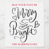 Vrolijk en helder Kerst Elegant Script Vakantie Wijn Etiket (Enkel label)