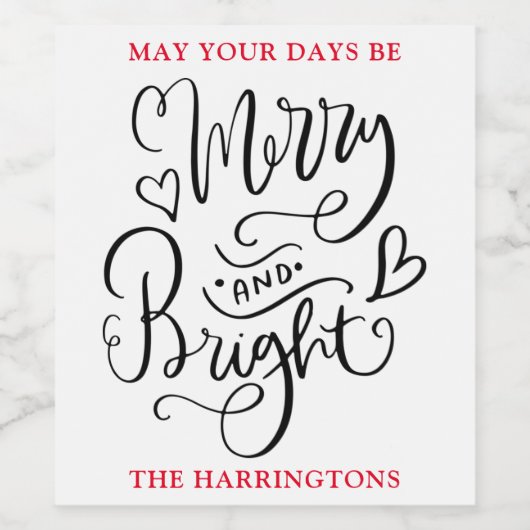 Vrolijk en helder Kerst Elegant Script Vakantie Wijn Etiket (Enkel label)