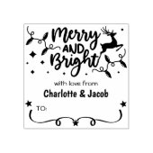 Vrolijk en helder, Kerst Paar Label Rubberstempel (Afrduk)