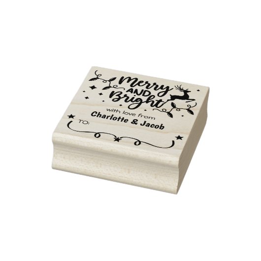 Vrolijk en helder, Kerst Paar Label Rubberstempel (Stempel)