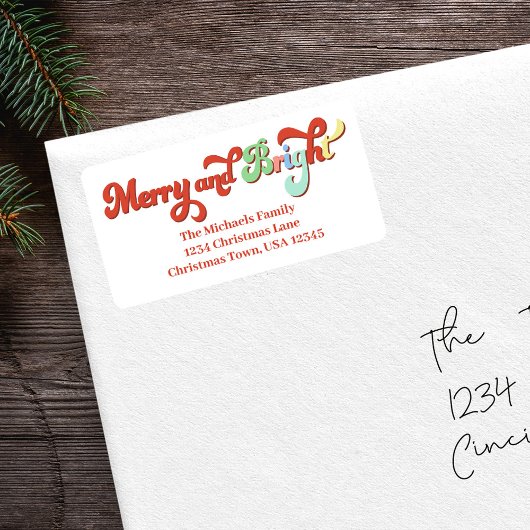 Vrolijk en helder kerst retour adres etiket