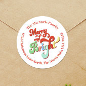 Vrolijk en helder kerst retour adres ronde sticker