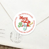 Vrolijk en helder kerst retour adres ronde sticker