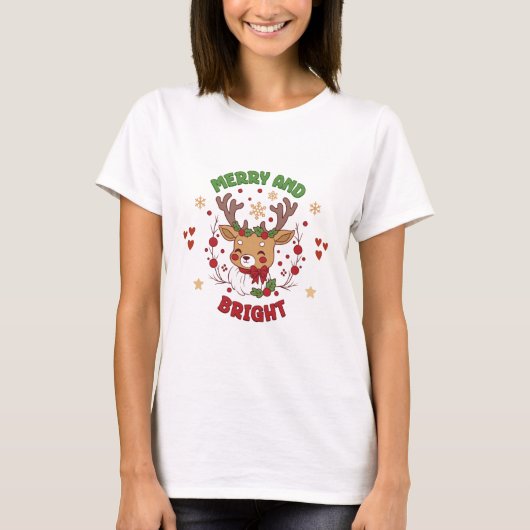Vrolijk en helder Kerst Schattige en modern T-shirt (Voorkant)