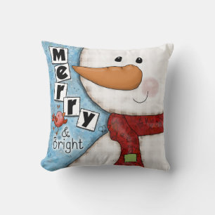 Vrolijk en helder kerst sneeuwman en rode vogel kussen